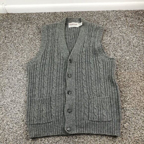 Vintage McGregor Vest Cardigan Sweater Wool Blend Cable Knit Gray Mens Large - Picture 1 of 8